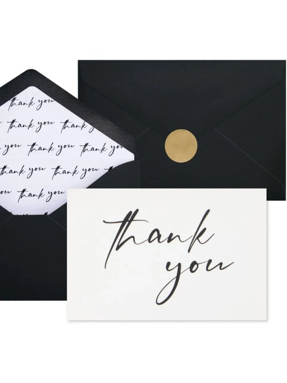 50 Pack Black Thank You Cards & Envelopes, Minimalist Designs for Graduation